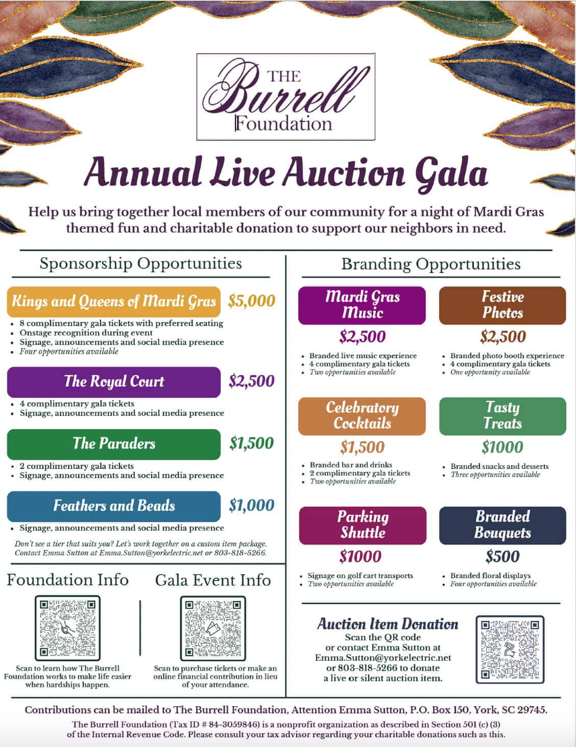 Annual Live Auction Gala Packages (PDF)