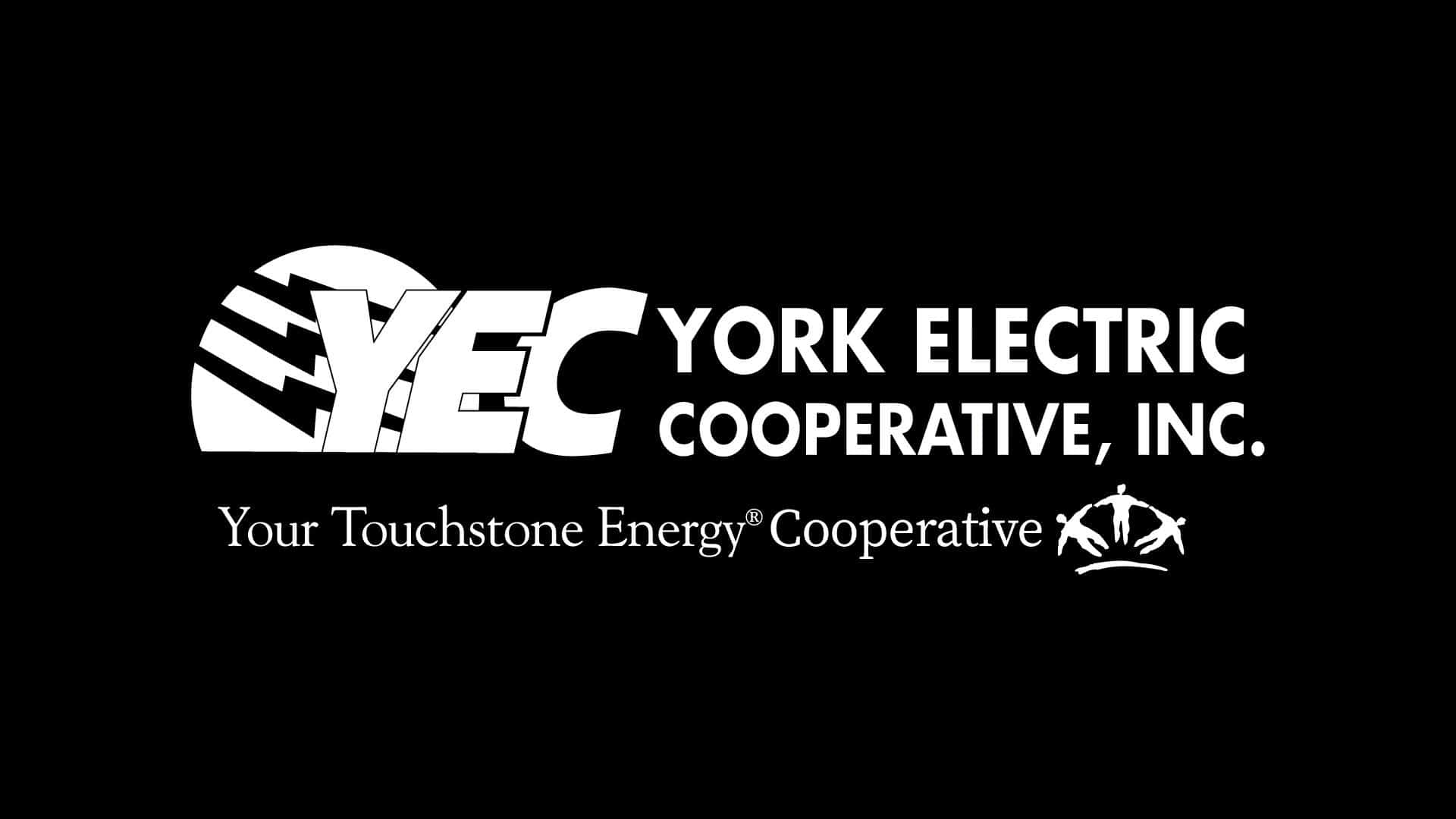 York Electric Cooperative, Inc. logo with "Your Touchstone Energy Cooperative" tagline and three interconnected human figures above an arc on a black background.