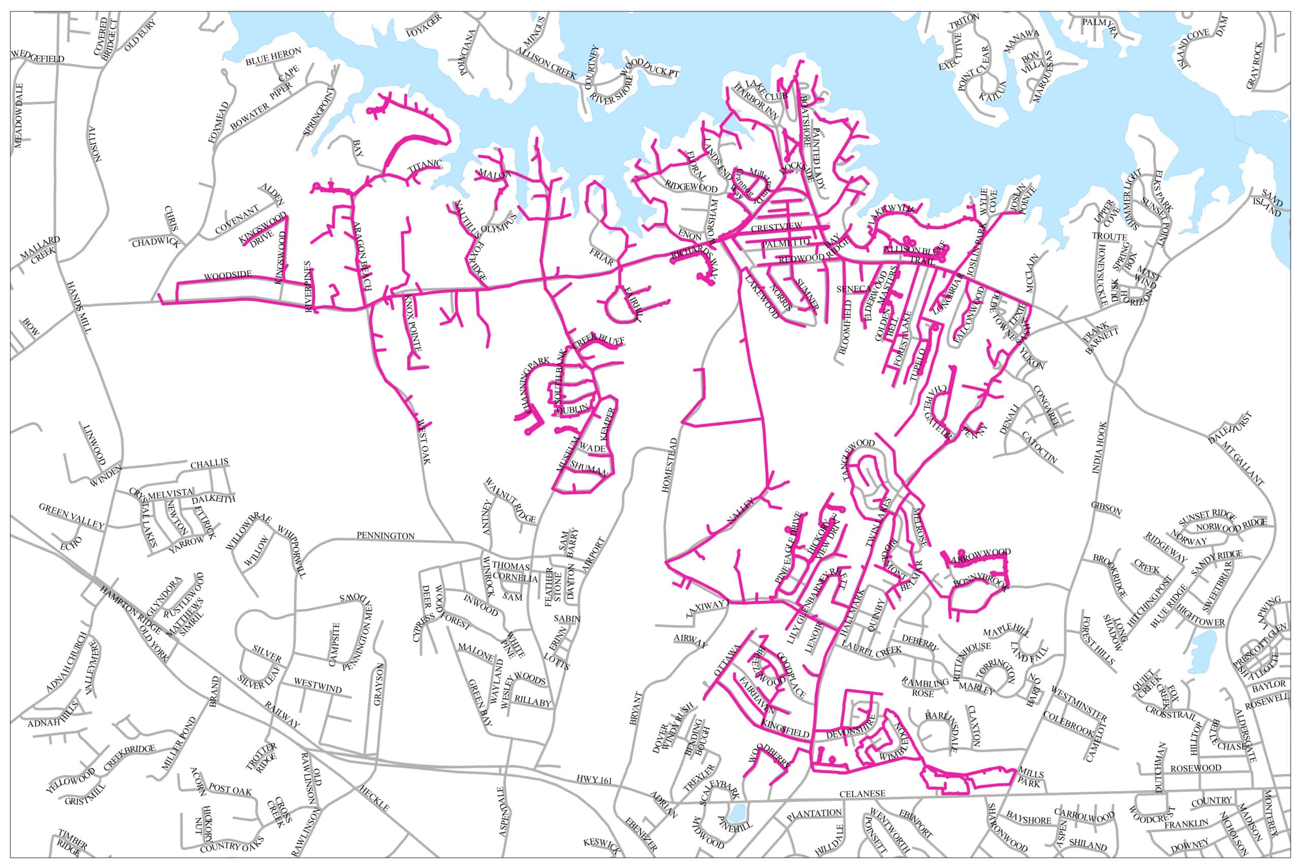 YEC India Hook meter map displaying neighborhoods and routes in Crofton, Maryland.