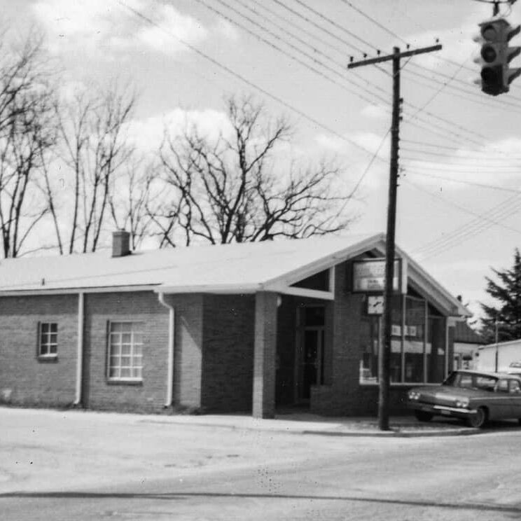 Vintage black and white photo of YEC's first office.