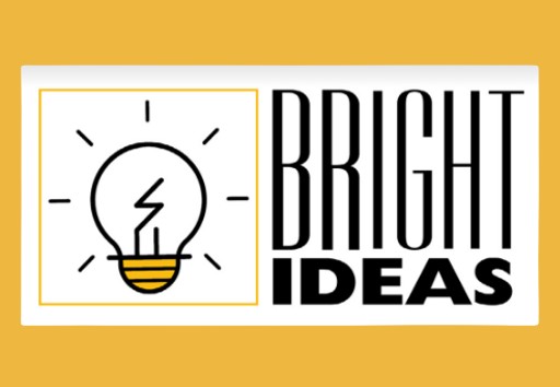 The image features a stylized lightbulb and the words "Bright Ideas" on a yellow background, suggesting creativity or innovation.