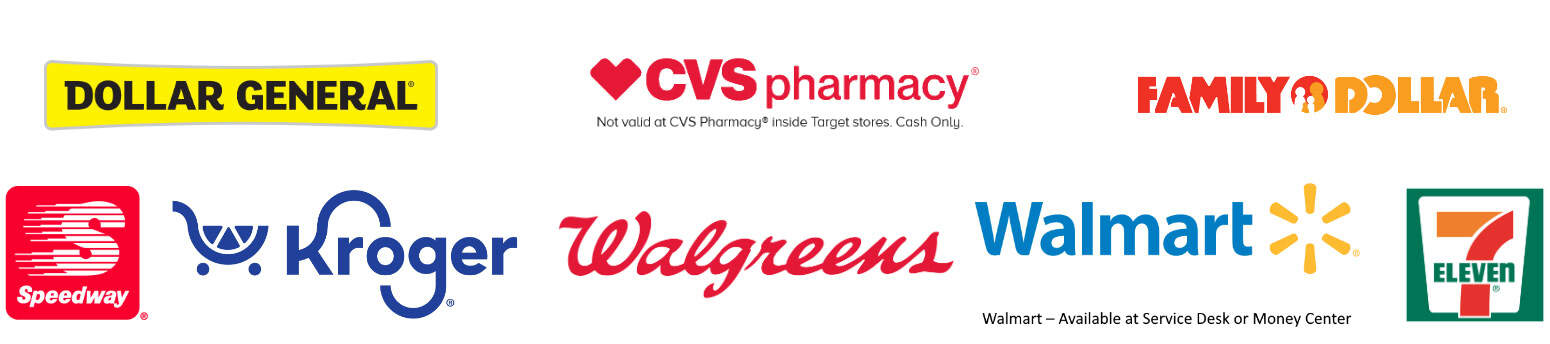 Image displaying various retail and pharmacy logos, including Dollar General, CVS Pharmacy, Family Dollar, Speedway, Kroger, Walgreens, Walmart, and 7-Eleven.