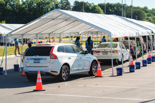 Cars are seen going through the drive-thru