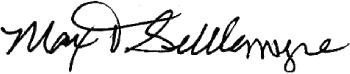 A handwritten signature with flowing cursive letters, written in dark ink on a white background, featuring the name "Mary Bellemyre."